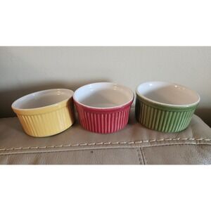 Emile Henry Ramekins Custard‎ Baking Cups Red 6 Oz Ribbed Set Of 2 France 1002
